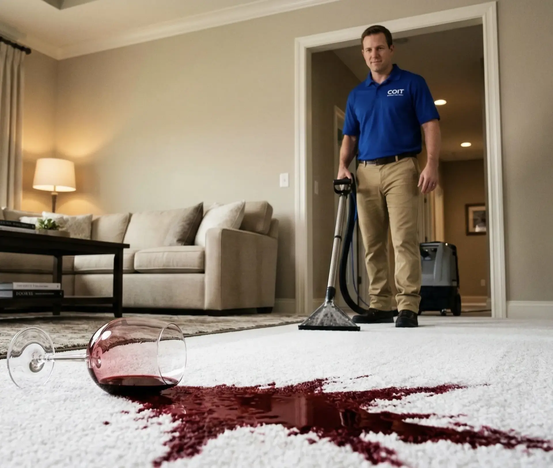 Carpet stain before professional extraction