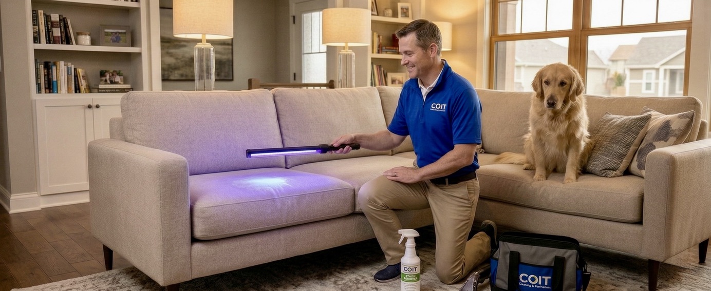Pet-safe enzyme treatment on upholstered furniture